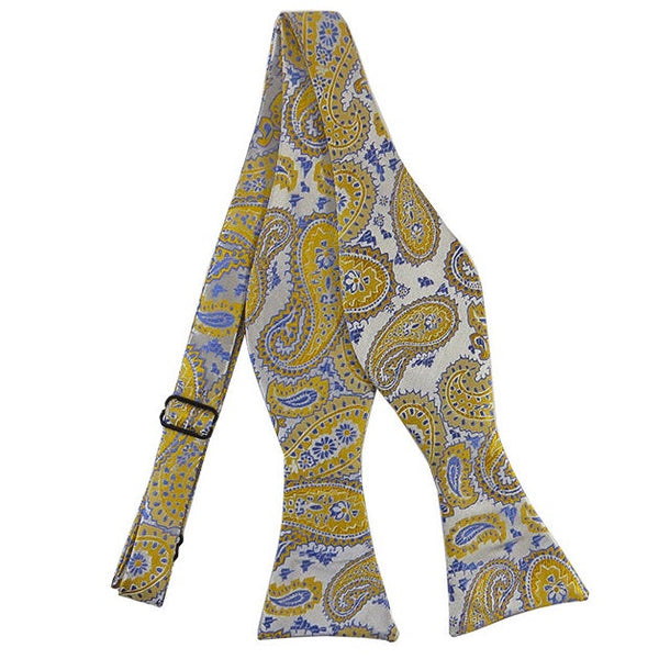 Golden Yellow and Steel Blue Paisley Self Tie Bow Tie TieOutlet.com