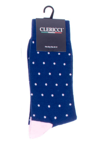 Men's Blue & Pink Polka Dot Fancy Pattern Dress Socks SELININY