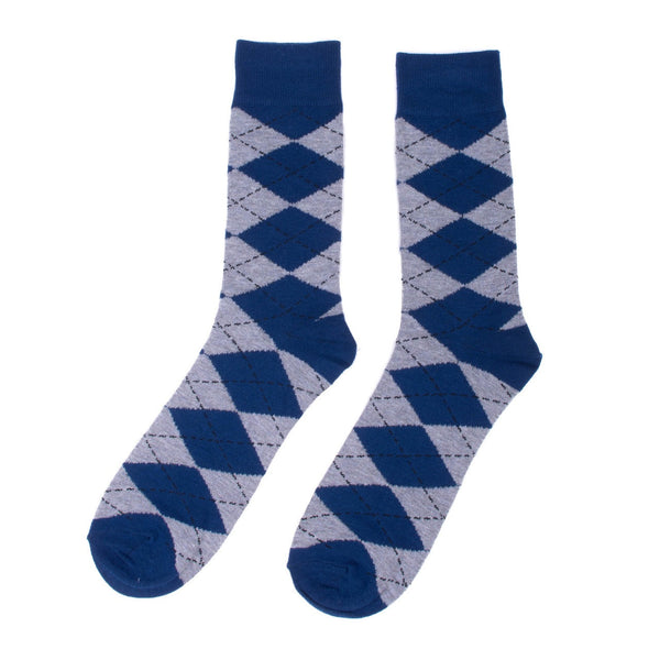 Men's Blue Argyle Pattern Dress Socks SELININY