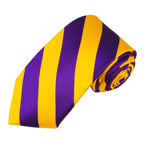 Slim Deep Purple and Golden Yellow College Stripe Woven Tie TieOutlet.com