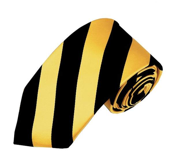 Slim Black and Gold Bar College Stripe Woven Tie Manzini NeckwearÂ