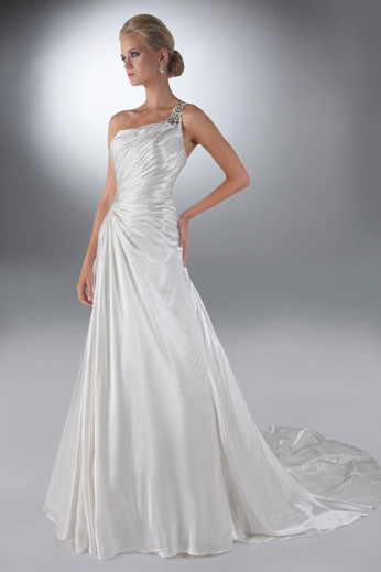 Da Vinci Bridal Gown 50102 White One Shoulder Charmeuse