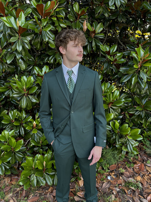 New Caravelli Dark Green 3 Piece Slim Fit Suit with Vest San Malone Enterprises