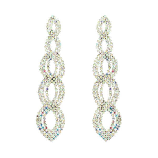 Oblong Drop Iridescent AB Rhinestone Pave Silver Earrings Sophia Collection dba Something Special