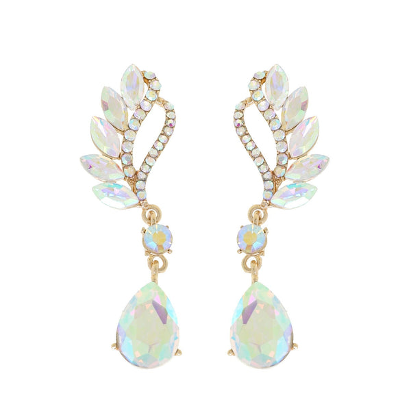 Iridescent AB Crystal Rhinestone Marquise Cut Wing Gold Earrings Sophia Collection dba Something Special