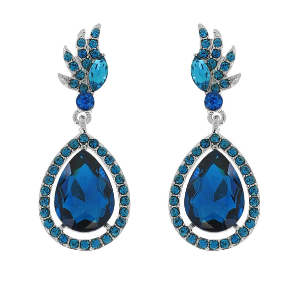 Blue Zircon Teardrop Wing Accent Earrings Sophia Collection dba Something Special