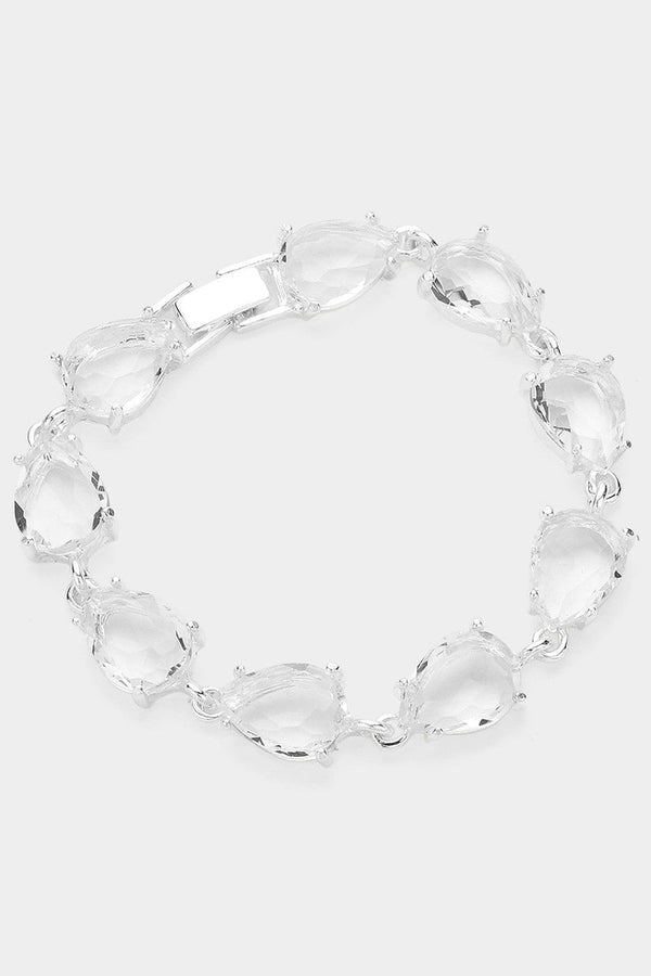 Teardrop Cluster Link Clear Crystal Silver Bracelet Wona Trading Co