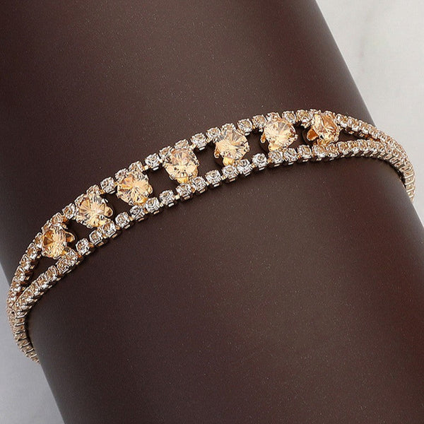 Round Cubic Zirconia Stone Paved Bracelet - Sapphire, Violet, Topaz, Silver or Gold