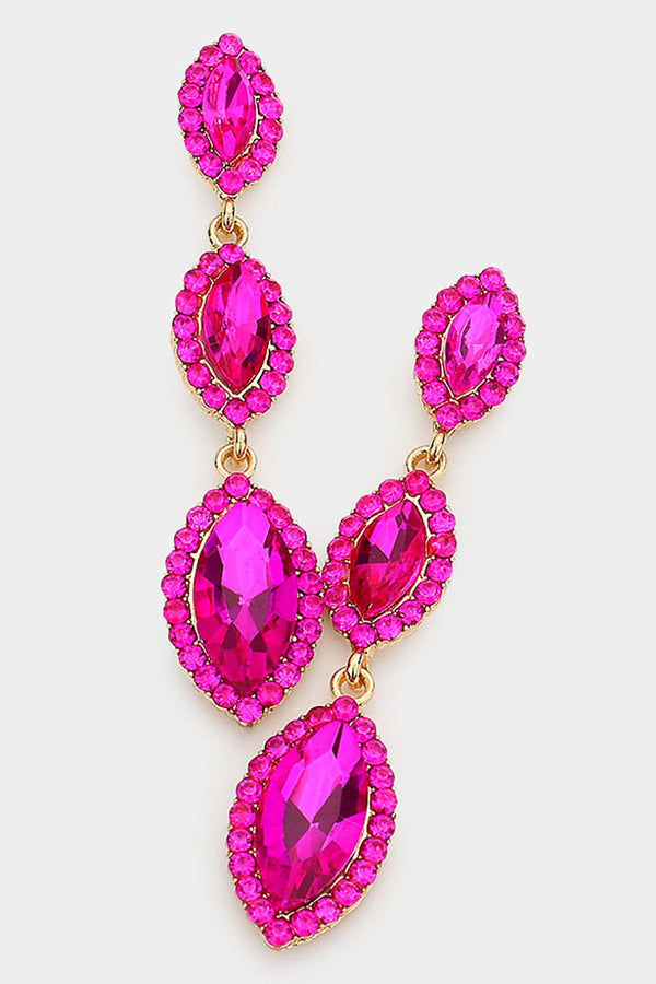Fuchsia Triple Marquise Stone Drop Earrings Wona Trading Co