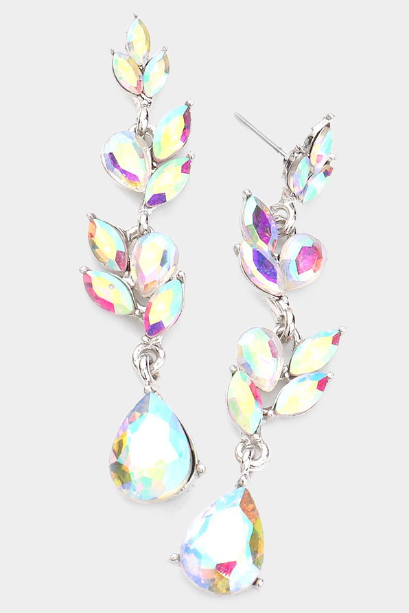 Iridescent Teardrop Marquise Stone Link Silver Earrings