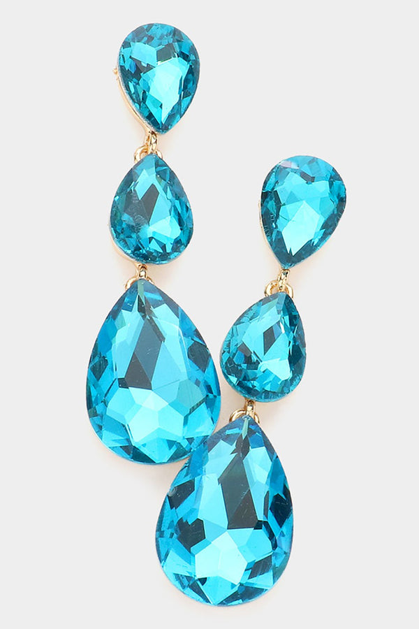 Triple Glass Crystal Teardrop Earrings - Fuchsia, Aqua, Violet, Light Pink or Gunmetal
