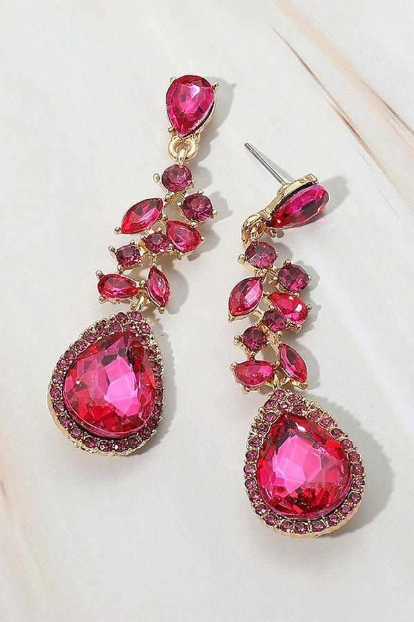 Fuchsia Gold Marquise Embellished Long Teardrop Earrings Not specified