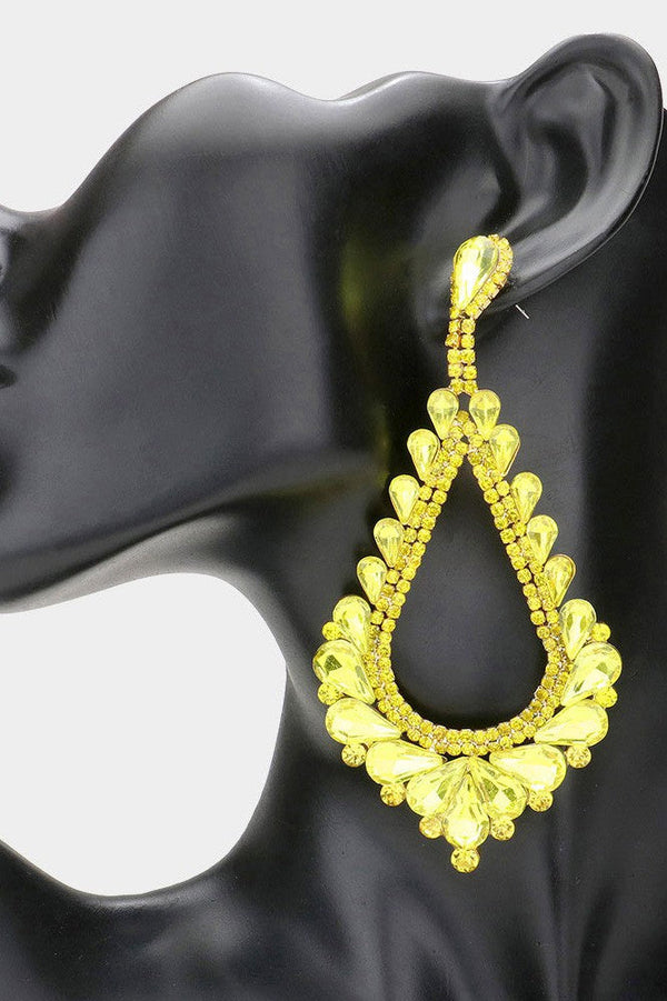 Yellow Oversized Cut Out Teardrop Cluster Vine Statement Earrings Wona Trading Co