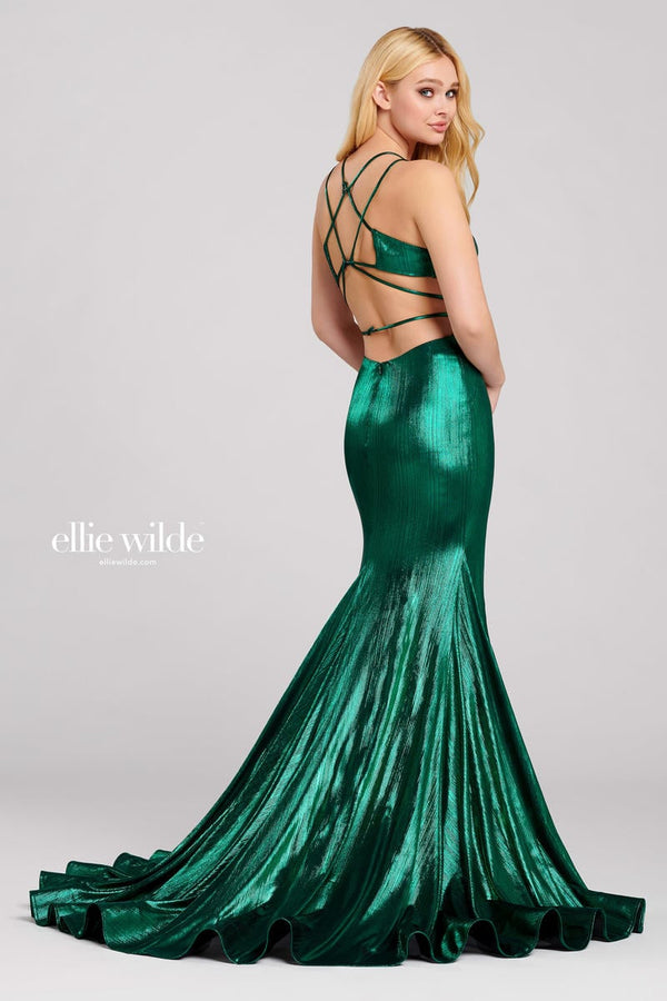 Ellie Wilde 120031 Petal Pink Liquid Lame Fit-n-Flare Dress Ellie Wilde