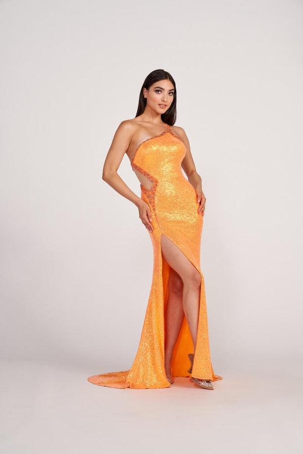 Ellie Wilde 34022 Orange Sequin One Shoulder Dress