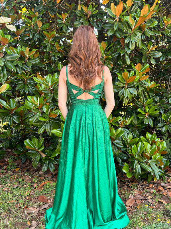 Ellie Wilde 34044 Bright Green Sweetheart Satin A-Line Dress