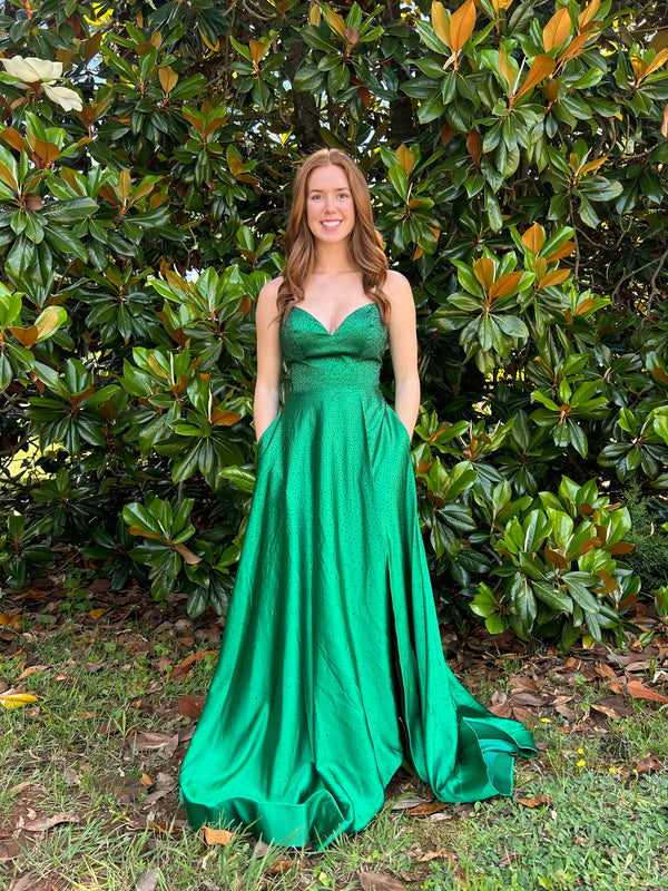 Ellie Wilde 34044 Bright Green Sweetheart Satin A-Line Dress