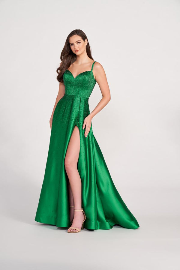 Ellie Wilde 34044 Bright Green Sweetheart Satin A-Line Dress