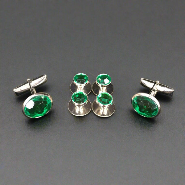 Emerald Green Crystal Studs & Cufflinks Set Eddy's All Occasion JewelryÂ