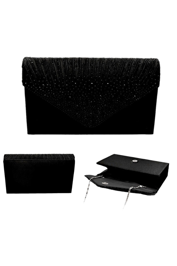 Envelope Bling Evening Clutch Bag - Black, Fuchsia, Gold, Purple, Red or Silver