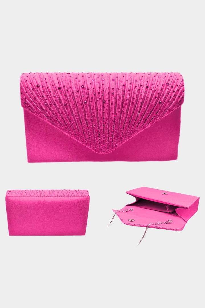 Envelope Bling Evening Clutch Bag - Black, Fuchsia, Gold, Purple, Red or Silver