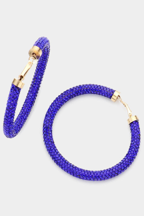 Royal Blue Rhinestone Hoop Earrings Wona Trading Co