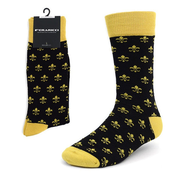 Men's Black Gold Fluer-de-lis Socks SELININY