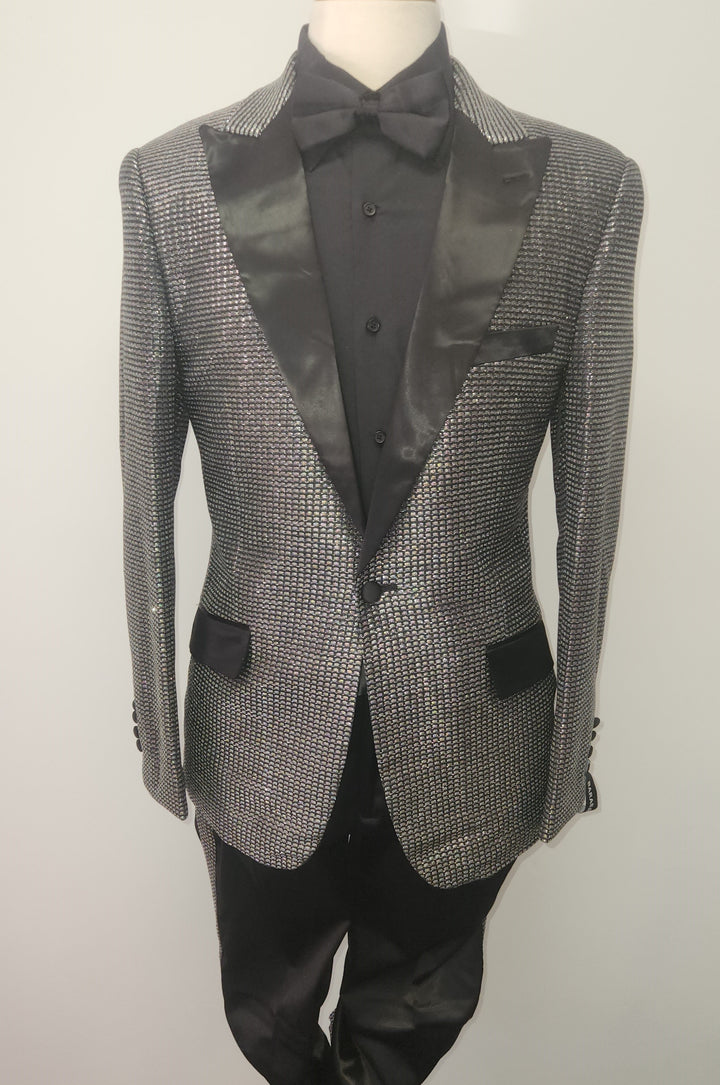New Silver Metallic and Black 2 Piece Fashion Suit