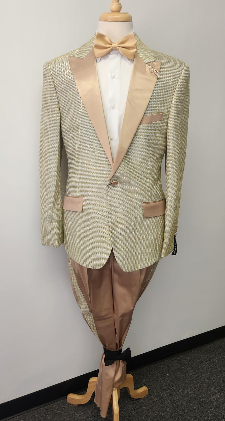 Light Gold Metallic Fashion Suit with Satin Lapels and Pants