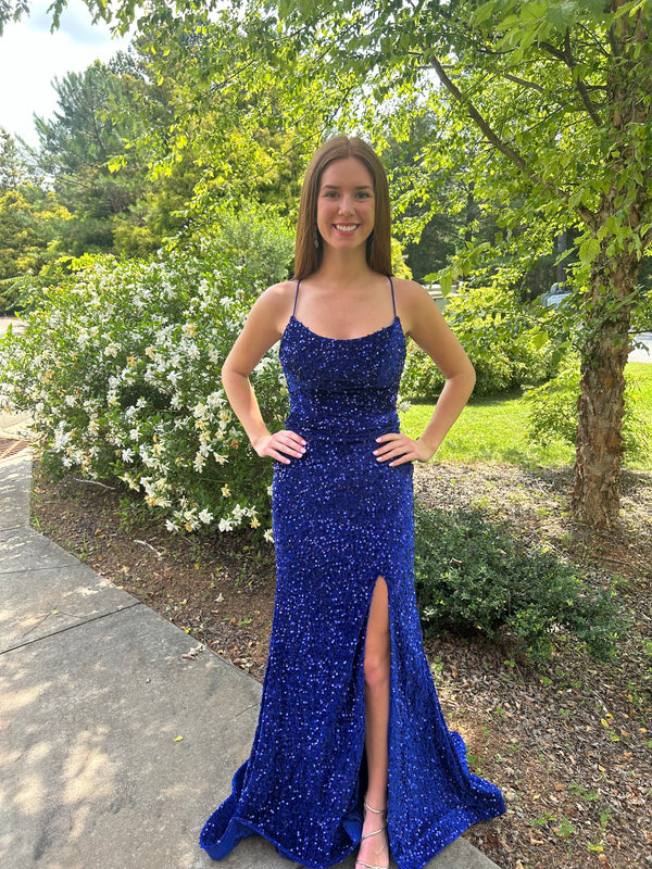 FLAIR Prom 24740 Royal Blue Sequin Sheath Dress