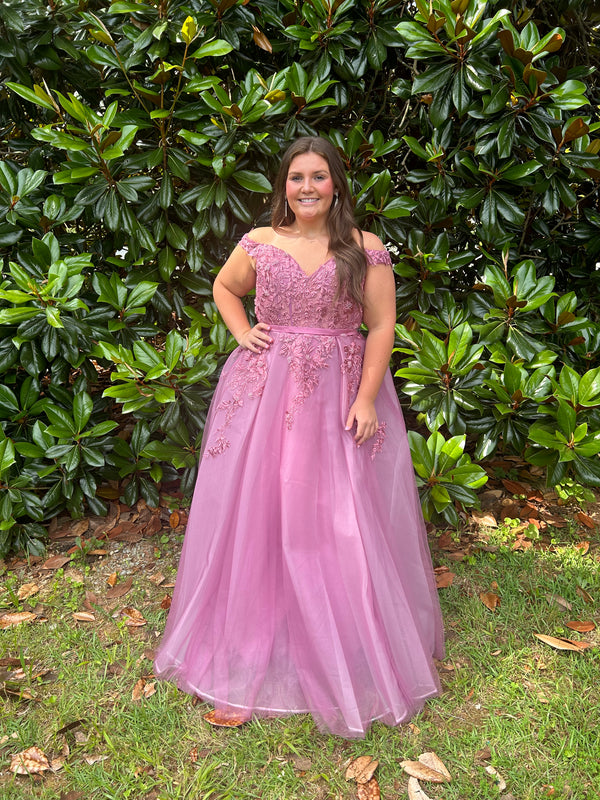 FLAIR Prom 24766 Plum Off Shoulder A-Line Dress