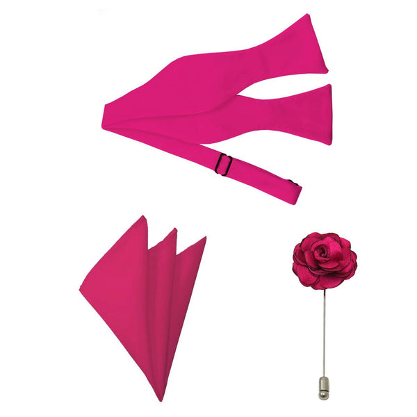 Fuchsia Satin Bow Tie, Pocket Square & Lapel Pin Set TieOutlet.com