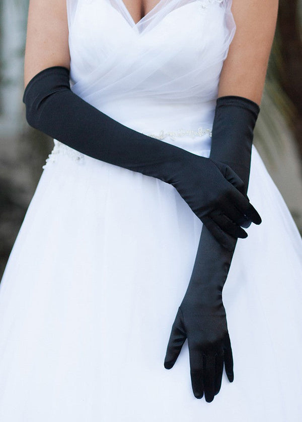 Opera Length Black Satin Gloves Sophia Collection dba Something Special