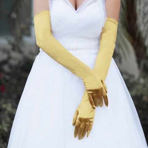 Opera Length Gold Satin Gloves Sophia Collection dba Something Special