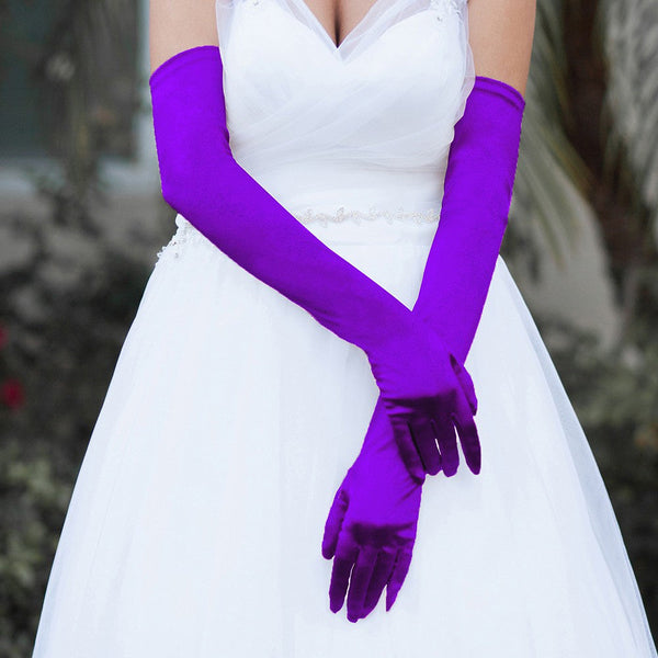 Opera Length Purple Satin Gloves - PURPLE Sophia Collection dba Something Special