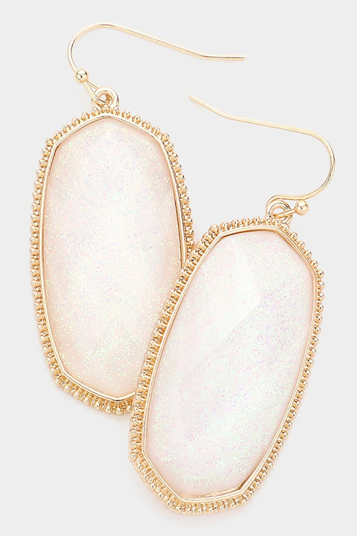 White Glittered Hexagon Gold Dangle Earrings