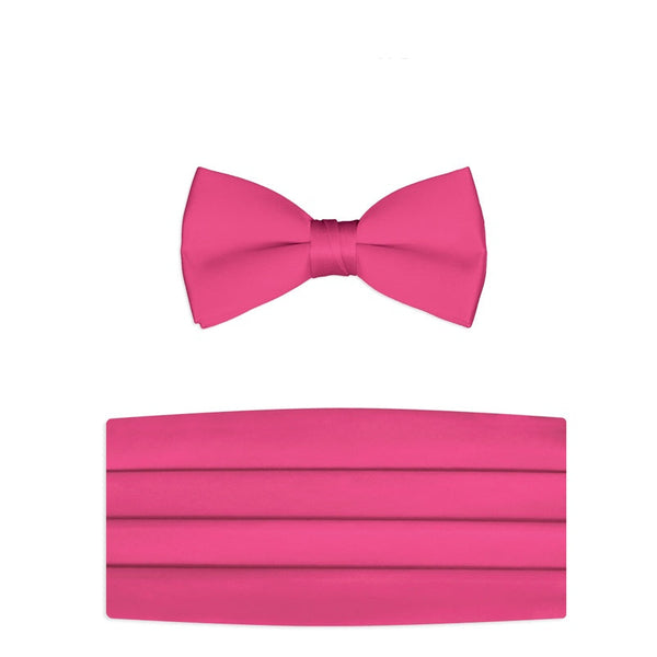New Satin Bow Tie & Cummerbund Set - Hot Pink Tuxedo Park