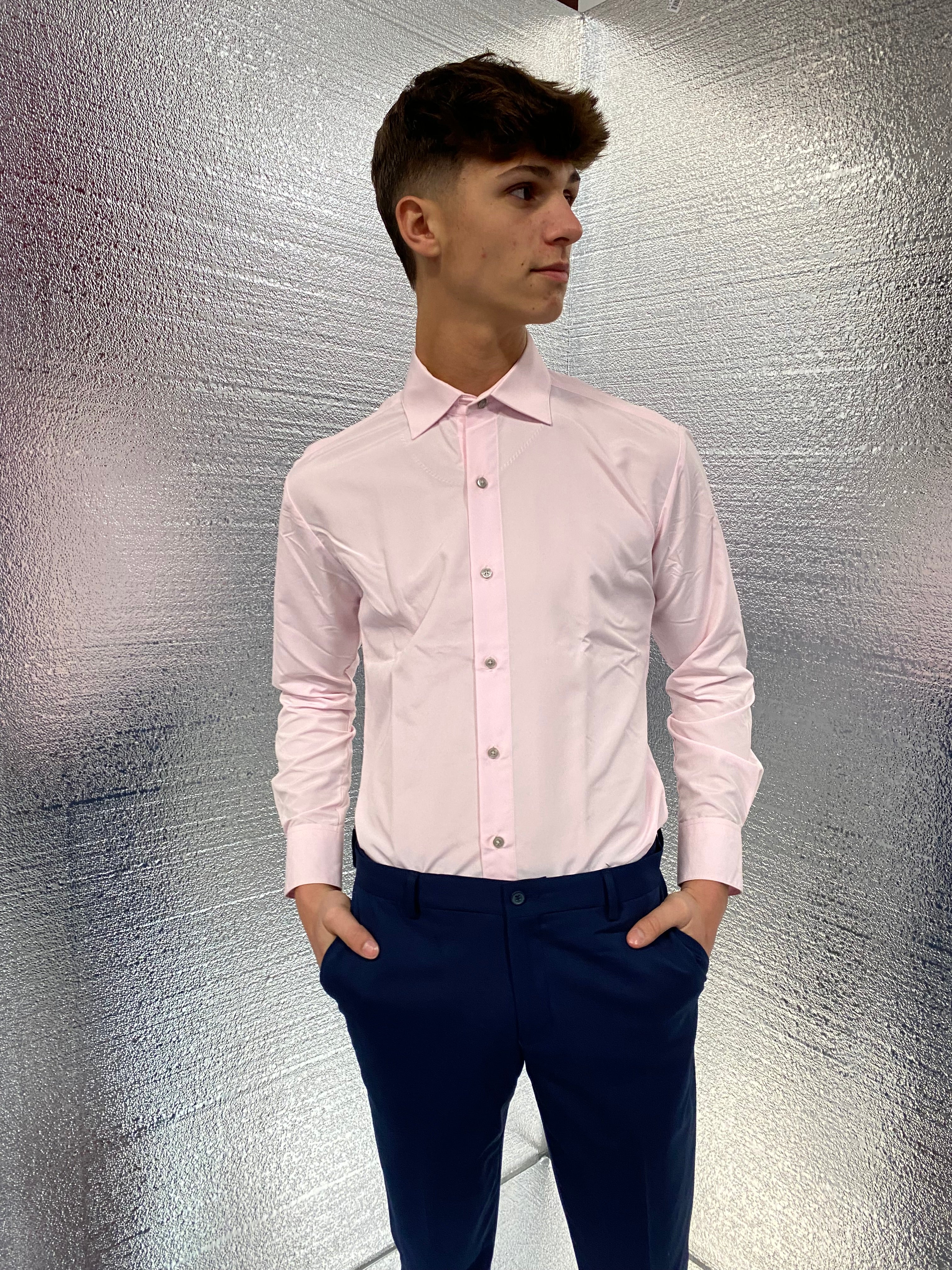 fitted button down dress shirts New Pink Fitted Laydown Collar Tuxedo Dress Shirt SMALL (14"