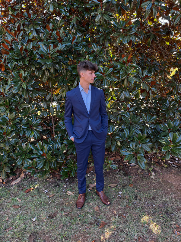 New Blue Fitted Laydown Collar Tuxedo Dress Shirt Formal Shirts