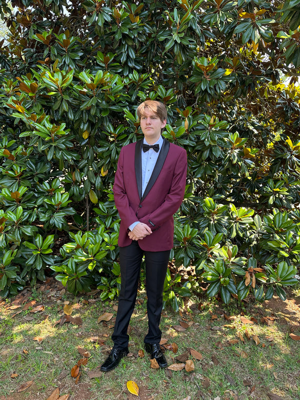 New Azzuro Burgundy with Black Shawl Slim Fit Tuxedo Azzuro