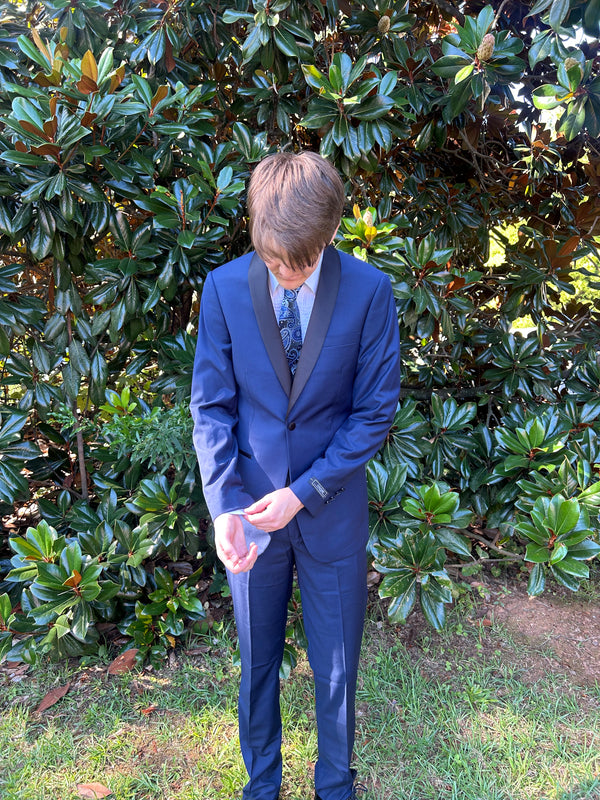 New Slim Fit Navy w/ Black Shawl Tuxedo Jacket & Pant Fabian Couture Group LLC