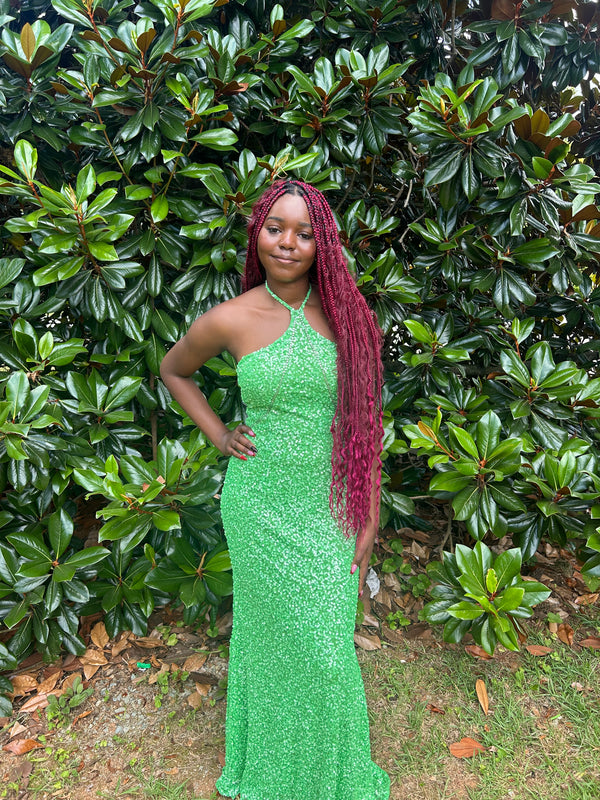 INTRIGUE 91039 Apple Green Sequin Sheath Dress