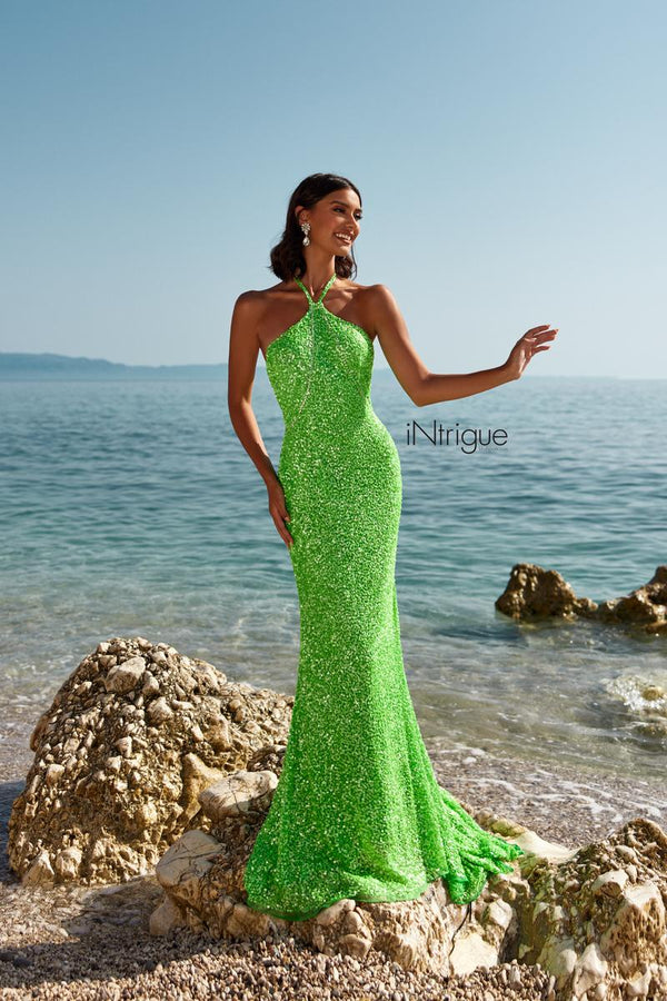 INTRIGUE 91039 Apple Green Sequin Sheath Dress
