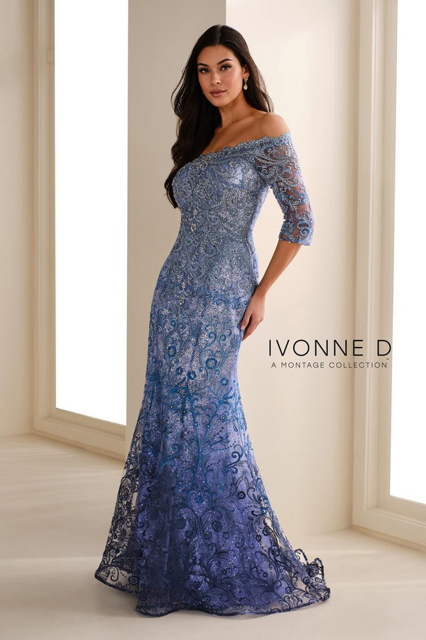 Ivonne D 118D07 Lace 3/4 Sleeve Trumpet Dress