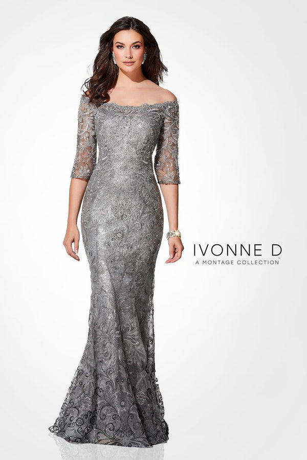 Ivonne D 118D07 Lace 3/4 Sleeve Trumpet Dress