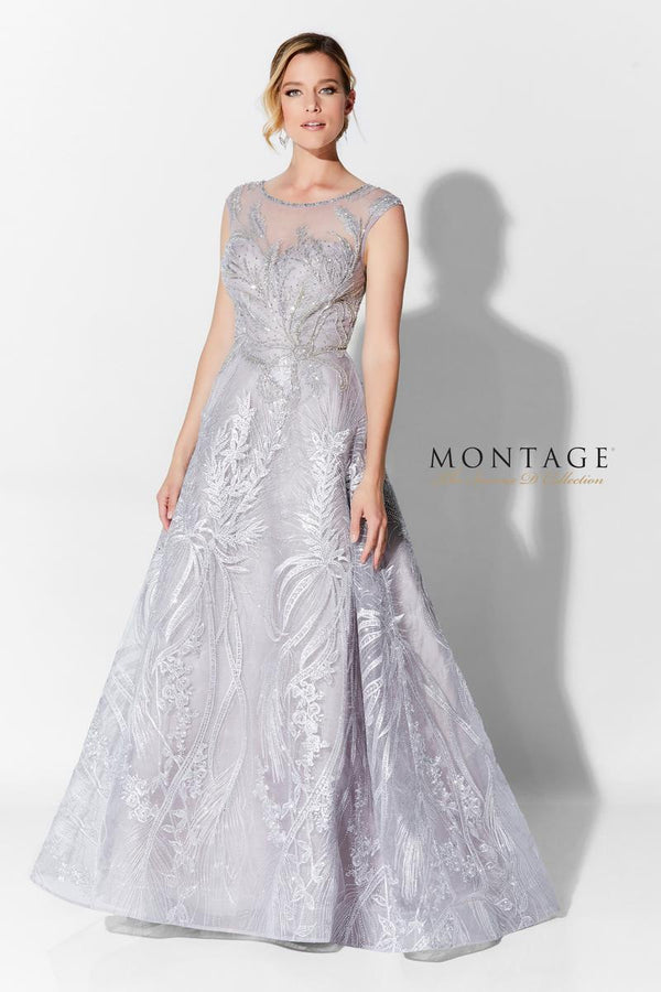 Ivonne D 122D61 Silver Beaded Tulle A-Line Dress