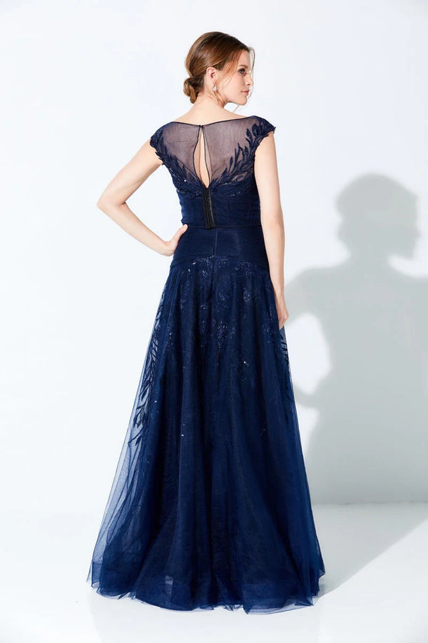 Ivonne D 220D28 Navy Sequin Tulle A-Line Dress