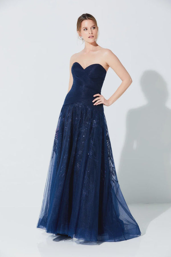 Ivonne D 220D28 Navy Sequin Tulle A-Line Dress