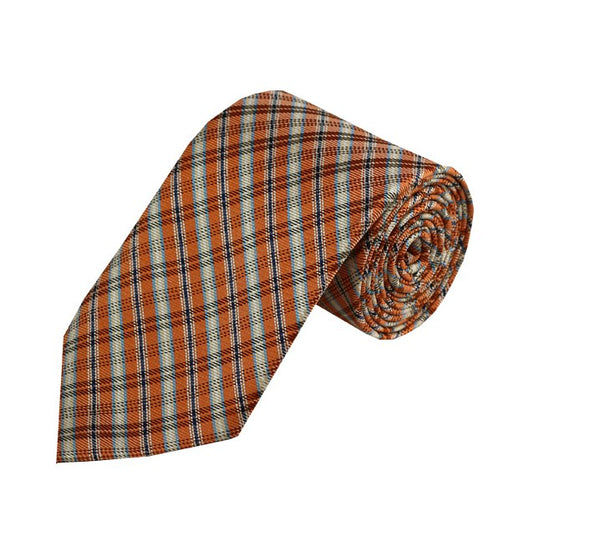 Orange, White and Navy Plaid Tie Romario Manzini