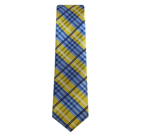 Yellow, Powder Blue, White and Navy Plaid Design Tie TieOutlet.com